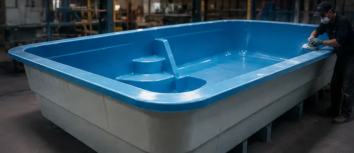 Casco de piscina prefabricado antes de su instalación