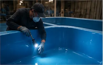 Revisión visual de las terminaciones de un casco de piscina